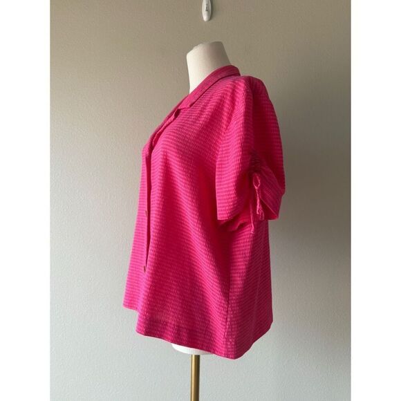 vintage 90s pink gingham short sleeve button front - Picture 3 of 5